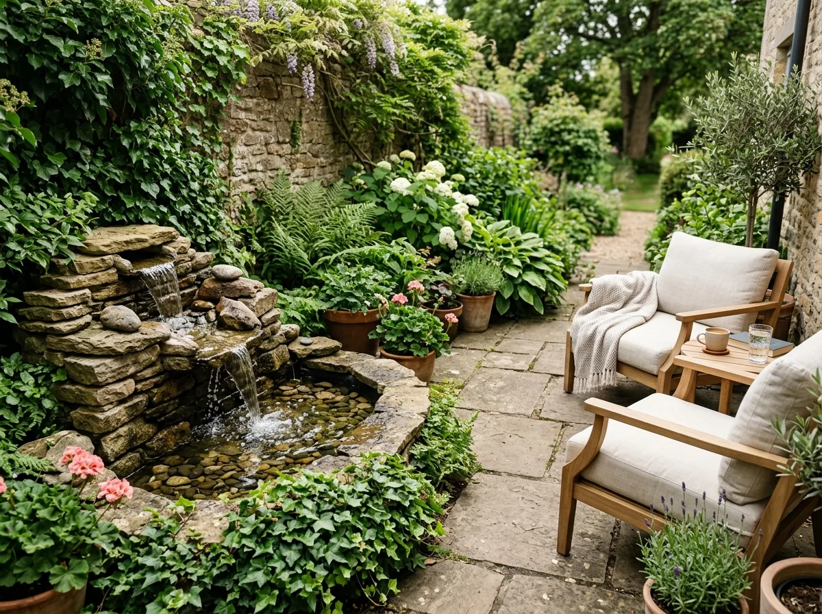 Patio with Water Feature for 10 cute patio ideas for small outdoor spaces
